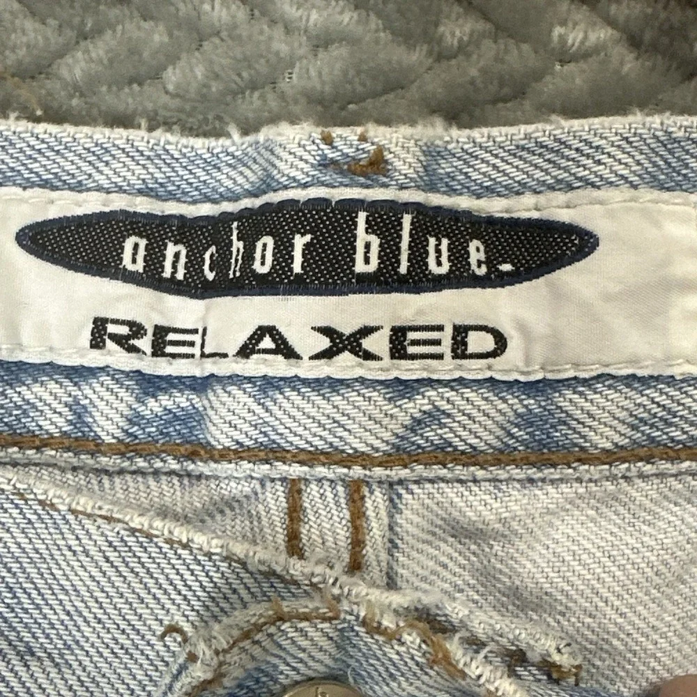 Y2K Anchor Blue Baggy Jeans 34x29 Thrashed Grunge Skater Distressed Vintage Pant